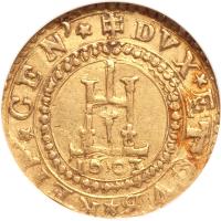 Italian States coin 1 Doppia - Conrad II (1557 - 1637) reverse reverse of 1 Doppia - Conrad II (1557 - 1637) coin with KM# 14 from Italian States. Inscription: DVX ET GVB REIP GENV