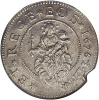 reverse of 1/2 Scudo (1638 - 1721) coin with KM# 81 from Italian States. Inscription: *ET*REGE*EOS*1676*I*LM*