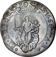 reverse of 1 Scudo (1648 - 1719) coin with KM# 113 from Italian States. Inscription: * ET * REGE * EOS * 1666 *** A * B *