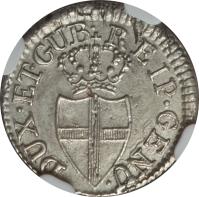 obverse of 8 Denari (1767 - 1796) coin with KM# 236 from Italian States. Inscription: DUX.ET.GUB.REIP.GENU.