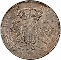 Italian States coin 8 Lire (1792 - 1793) obverse obverse of 8 Lire (1792 - 1793) coin with KM# A249 from Italian States. Inscription: DUX · ET GUB · REIP · GENU · L. 8