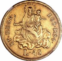 Italian States coin 48 Lire (1793 - 1797) reverse reverse of 48 Lire (1793 - 1797) coin with KM# 245 from Italian States. Inscription: ET · REGE · EOS · 1794 · L. 48