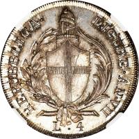 obverse of 4 Lire (1798 - 1804) coin with KM# 265 from Italian States. Inscription: REPUBBLICA. LIGURE. ANNO. VII. L. 4