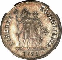 reverse of 2 Lire (1798) coin with KM# 264 from Italian States. Inscription: LIBERTA' EGUAGLIANZA 1798