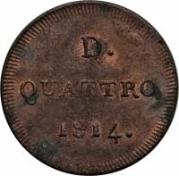 reverse of 4 Denari (1814) coin with KM# 278 from Italian States. Inscription: D. QUATTRO 1814