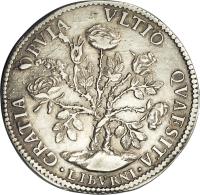 Italian States coin 1 Pezza della Rosa - Cosimo III (1670 - 1684) reverse reverse of 1 Pezza della Rosa - Cosimo III (1670 - 1684) coin with KM# 15.1 from Italian States. Inscription: .GRATIA OBVIA VLTIO QVAESITA. LIBVRNI