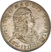 Italian States coin 1 Tollero - Cosimo III (1707 - 1723) obverse obverse of 1 Tollero - Cosimo III (1707 - 1723) coin with KM# 35 from Italian States. Inscription: COSMVS III D G MAG DVX ETRVRIAE VI