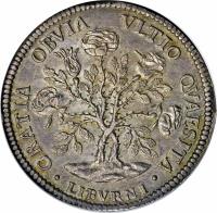 Italian States coin 1 Pezza Della Rosa - Cosimo III (1684 - 1700) reverse reverse of 1 Pezza Della Rosa - Cosimo III (1684 - 1700) coin with KM# 15.2 from Italian States. Inscription: .GRATIA OBVIA VLTIO QVAESTIA. LIBVRNI