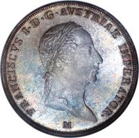 obverse of 1/2 Scudo - Franz I (1822 - 1835) coin with C# 7 from Italian States. Inscription: FRANCISCUS I · D · G · AVSTRIAE IMPERATOR.