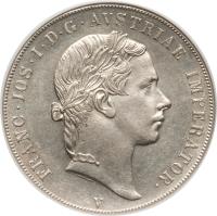 obverse of 1 Scudo - Franz Joseph I (1853) coin with C# 39 from Italian States. Inscription: FRANC IOS I D G AVSTRIAE IMPERATOR ·