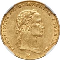 Italian States coin 1/2 Sovrano - Franz I (1835) obverse obverse of 1/2 Sovrano - Franz I (1835) coin with C# 10a from Italian States. Inscription: Lettering: FRANCISCVS I · D · G · AVSTRIAE IMPERATOR ·