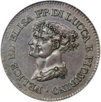 Italian States coin 3 Centesimi - Felice (1806) obverse obverse of 3 Centesimi - Felice (1806) coin with KM# 21 from Italian States. Inscription: FELICE ED ELISA PP · DI LUCCA E PIOMBINO ·