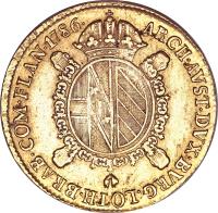 reverse of 1 Sovrano - Josef II (1780 - 1789) coin with KM# 226 from Italian States.
