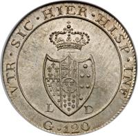 reverse of 120 Grana - Ferdinando IV (1805) coin with KM# 247 from Italian States.