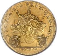 reverse of 10 Zecchini - Pius VI (1786 - 1787) coin with KM# 309 from Italian States. Inscription: S · PETRON · BON · - PROT - · AN · 1786 · ZECCH · 10 ·