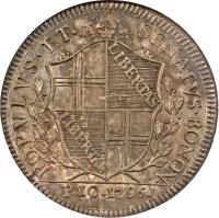 obverse of 1 Scudo (1796 - 1797) coin with KM# 340 from Italian States. Inscription: COMMVNITAS · ET · SENATVS · BONON.