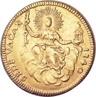 Italian States coin 1 Zecchino - Benedict XIV - Sede Vacante (1740) reverse reverse of 1 Zecchino - Benedict XIV - Sede Vacante (1740) coin with KM# 934 from Italian States. Inscription: SEDE VACAN 1740