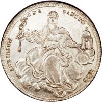 reverse of 1 Scudo - Leo XII - Sede Vacante (1823) coin with KM# 1293 from Italian States. Inscription: AUXILIUM	DE	SANCTO	1823