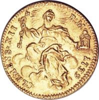 Italian States coin 1 Zecchino - Clement XII (1738 - 1739) reverse reverse of 1 Zecchino - Clement XII (1738 - 1739) coin with KM# 888 from Italian States. Inscription: CLEMENS · XII P:M · 1739