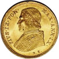 Italian States coin 1 Scudo - Pius IX (1853 - 1857) obverse obverse of 1 Scudo - Pius IX (1853 - 1857) coin with KM# 1358 from Italian States.