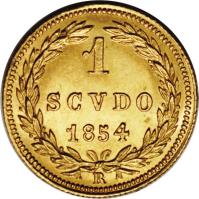 Italian States coin 1 Scudo - Pius IX (1853 - 1857) reverse reverse of 1 Scudo - Pius IX (1853 - 1857) coin with KM# 1358 from Italian States.