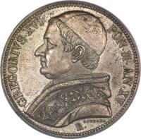 Italian States coin 1 Scudo - Gregory XVI (1835 - 1846) obverse obverse of 1 Scudo - Gregory XVI (1835 - 1846) coin with KM# 1324 from Italian States. Inscription: GREGORIVS · XVI PON · M · AN · XV R. CERBARA