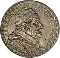 obverse of 1 Piastra - Alexander VIII (1690 - 1691) coin with KM# 528 from Italian States.