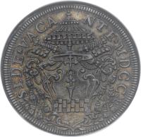 Italian States coin 1 Piastra - Clement XI - Sede Vacante - Sede Vacante (1700) obverse obverse of 1 Piastra - Clement XI - Sede Vacante - Sede Vacante (1700) coin with KM# 651 from Italian States. Inscription: SEDE * VACA NTE * MDCC