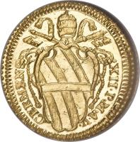 obverse of 1 Scudo - Clement XII (1734 - 1738) coin with KM# 866 from Italian States. Inscription: CLEMENS - XII. P. M. A. V.