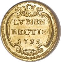 reverse of 1 Scudo - Clement XII (1734 - 1738) coin with KM# 866 from Italian States. Inscription: LVMEN RECTIS 1734