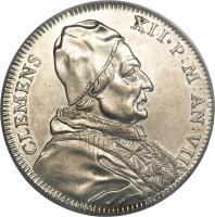 obverse of 1 Testone - Clement XII (1736) coin with KM# 875 from Italian States.