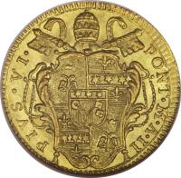 Italian States coin 1 Zecchino - Pius VI (1775 - 1776) obverse obverse of 1 Zecchino - Pius VI (1775 - 1776) coin with KM# 1029 from Italian States.