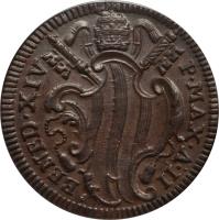 Italian States coin 1 Baiocco - Benedict XIV (1740 - 1743) obverse obverse of 1 Baiocco - Benedict XIV (1740 - 1743) coin with KM# 1154 from Italian States. Inscription: BENED.XIV P.MAX.A.II
