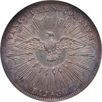 reverse of 30 Baiocchi - Sede Vacante (1830) coin with KM# 1101 from Italian States. Inscription: VENI LVMEN CORDIVM BAJ 30