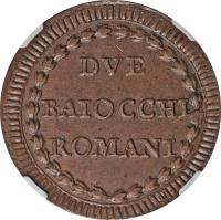 Italian States coin 2 Baiocchi - Pius VI (1785 - 1797) reverse reverse of 2 Baiocchi - Pius VI (1785 - 1797) coin with KM# 1226.1 from Italian States. Inscription: DVE BAIOCCHI ROMANI