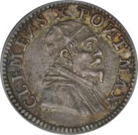 Italian States coin 1 Grosso - Clement X (1675) obverse obverse of 1 Grosso - Clement X (1675) coin with KM# 359 from Italian States. Inscription: CLEMENS X PONT MAX