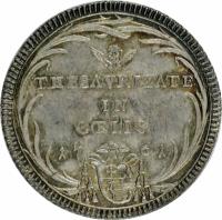 reverse of 1 Giulio - Clement XIII (1761) coin with KM# 1000 from Italian States. Inscription: THESAVRIZATE IN COELIS 1761