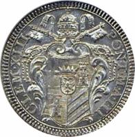 Italian States coin 1 Giulio - Clement XIII (1760) obverse obverse of 1 Giulio - Clement XIII (1760) coin with KM# 997 from Italian States. Inscription: CLEM.XIII PONT.M.A.III