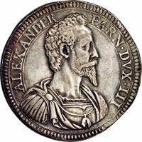 Italian States coin 1 Scudo - Alessandro Farnese (1589 - 1620) obverse obverse of 1 Scudo - Alessandro Farnese (1589 - 1620) coin with MB# 23 from Italian States. Inscription: ALEX. FAR. - DVX. III. PLA. P. ET C.