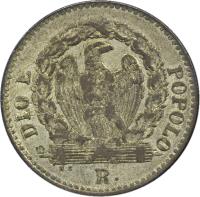 Italian States coin 16 Baiocchi (1849) obverse obverse of 16 Baiocchi (1849) coin with KM# 26 from Italian States. Inscription: DIO E POPULO N.C. R.