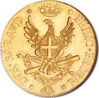 Italian States coin 2 1/2 Doppie - Vittorio Amedeo III (1786) reverse reverse of 2 1/2 Doppie - Vittorio Amedeo III (1786) coin with KM# 87 from Italian States.