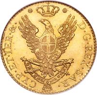 reverse of 1 Doppia - Vittorio Emanuele I (1814) coin with KM# 110 from Italian States.