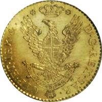 Italian States coin 1 Doppia - Carlo Emanuele IV (1797 - 1800) reverse reverse of 1 Doppia - Carlo Emanuele IV (1797 - 1800) coin with KM# 99 from Italian States. Inscription: D.G.REX.SAR.CYP.ET.IER.&.