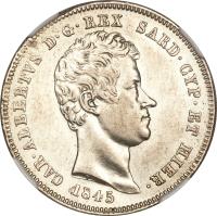 Italian States coin 2 Lire - Carlo Alberto (1832 - 1849) obverse obverse of 2 Lire - Carlo Alberto (1832 - 1849) coin with KM# 135 from Italian States. Inscription: CAR. ALBERTVS D. G. REX SARD. CYP. ET HIER.
