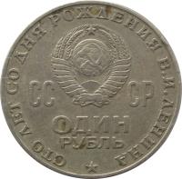 Soviet Union (USSR) coin 1 Rouble - Centennial of Lenin's Birth (1970) obverse obverse of 1 Rouble - Centennial of Lenin's Birth (1970) coin with Y# 141 from Soviet Union (USSR). Inscription: СТО ЛЕТ СО ДНЯ РОЖДЕНИЯ В.И.ЛЕНИНА СССР ОДh