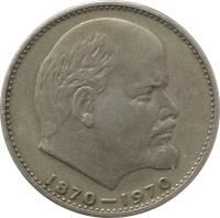 Soviet Union (USSR) coin 1 Rouble - Centennial of Lenin's Birth (1970) reverse reverse of 1 Rouble - Centennial of Lenin's Birth (1970) coin with Y# 141 from Soviet Union (USSR). Inscription: 1870-1970
