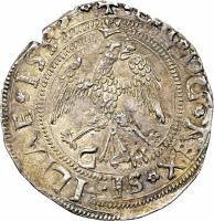 Italian States coin 4 Tari - Carlo V (1555 - 1556) reverse reverse of 4 Tari - Carlo V (1555 - 1556) coin with MB# 83 from Italian States. Inscription: + ET. D. G. REX. SICILIAE.