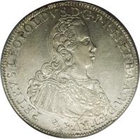obverse of 1 Francescone - Pietro Leopoldo (1766 - 1771) coin with C# 21b from Italian States. Inscription: PETRVS LEOPOLDVS*D*G*P*R*H*ET*B*A*A*M*D*ETRVRIAE