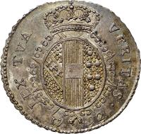 reverse of 1/2 Paolo / 4 Crazie - Ferdinando III (1792) coin with C# 33 from Italian States. Inscription: LEX TVA VERITAS. 1792