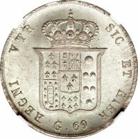Italian States coin 60 Grana - Ferdinando II (1831 - 1839) reverse reverse of 60 Grana - Ferdinando II (1831 - 1839) coin with KM# 308 from Italian States. Inscription: REGNI VTR. SIC ET HIER G. 60